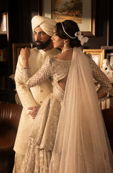 Ivory Silk Sherwani with Gold Button Detailing