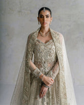 Mint Sage Hand-Embellished Bridal Pishwas Lehenga Set | Royal Bridal Couture
