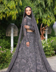 The Charcoal Elegance – Hand-Embellished Floral Lehenga Choli Set