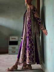 The Royal Aubergine & Silver Tissue 3-Piece Hand-Embellished Angrakha Set