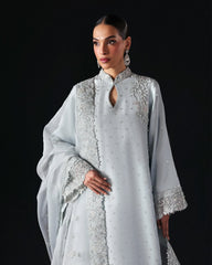 Peach & Silver Elegance: Zardozi Embroidered Shalwar Kameez