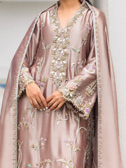 Dusky Rose Hand-Embellished Raw Silk Long Line Kurta Set