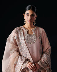 Peach & Silver Elegance: Zardozi Embroidered Shalwar Kameez