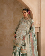 Mint Embellished Short Kurti and Gharara Set