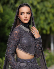 The Charcoal Elegance – Hand-Embellished Floral Lehenga Choli Set