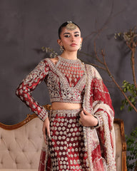 Maroon Zardozi Mermaid Lehenga – Hand-Embellished Bridal Gown with Trail
