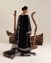 Midnight Zardozi: Hand-Embellished Black & Dark Blue Shalwar Kameez