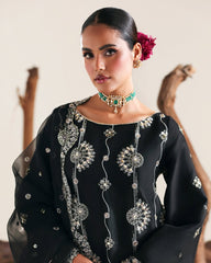 Midnight Zardozi: Hand-Embellished Black & Dark Blue Shalwar Kameez