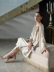 Moonlit Ivory: Hand-Embellished Mirrorwork Silk Tunic"