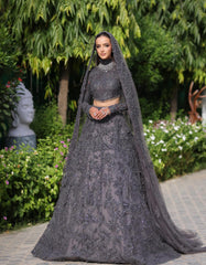 The Charcoal Elegance – Hand-Embellished Floral Lehenga Choli Set