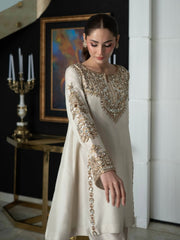 Moonlit Ivory: Hand-Embellished Mirrorwork Silk Tunic"