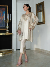 Moonlit Ivory: Hand-Embellished Mirrorwork Silk Tunic"