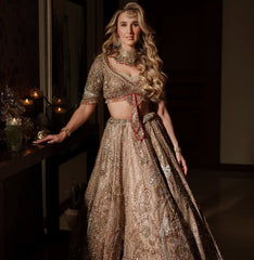 Heavy Luxury South Asian Wedding Lehenga Choli with Intricate Peacock & Butterfly Motifs