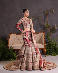 Maroon Zardozi Mermaid Lehenga – Hand-Embellished Bridal Gown with Trail