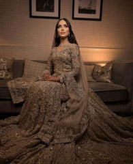 The Zar-e-Afshan Hand-Embellished Champagne Gold Bridal Lehenga & Pishwas