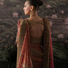 Crimson & Rust Zardozi Embroidered Tissue Saree Set