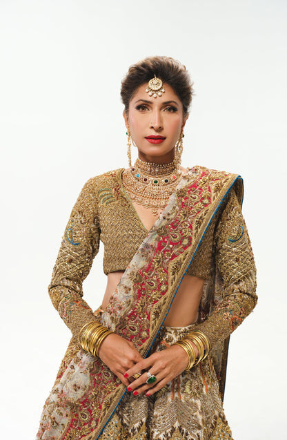 Meherma - White Bridal Lehenga Choli with Multicolor Sucha Taanka & Zardozi Work