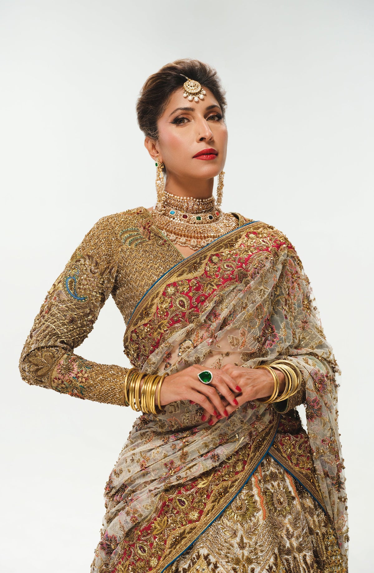 Meherma - White Bridal Lehenga Choli with Multicolor Sucha Taanka & Zardozi Work