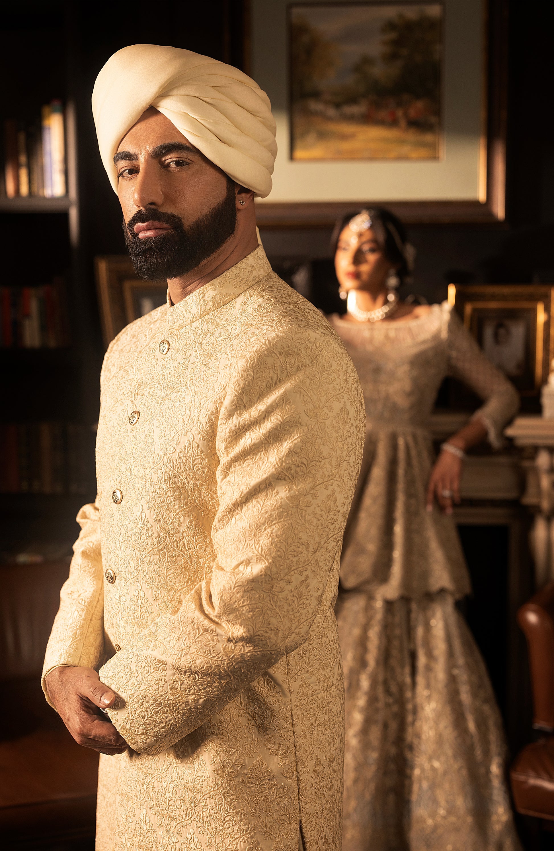 Ivory Silk Sherwani with Gold Button Detailing