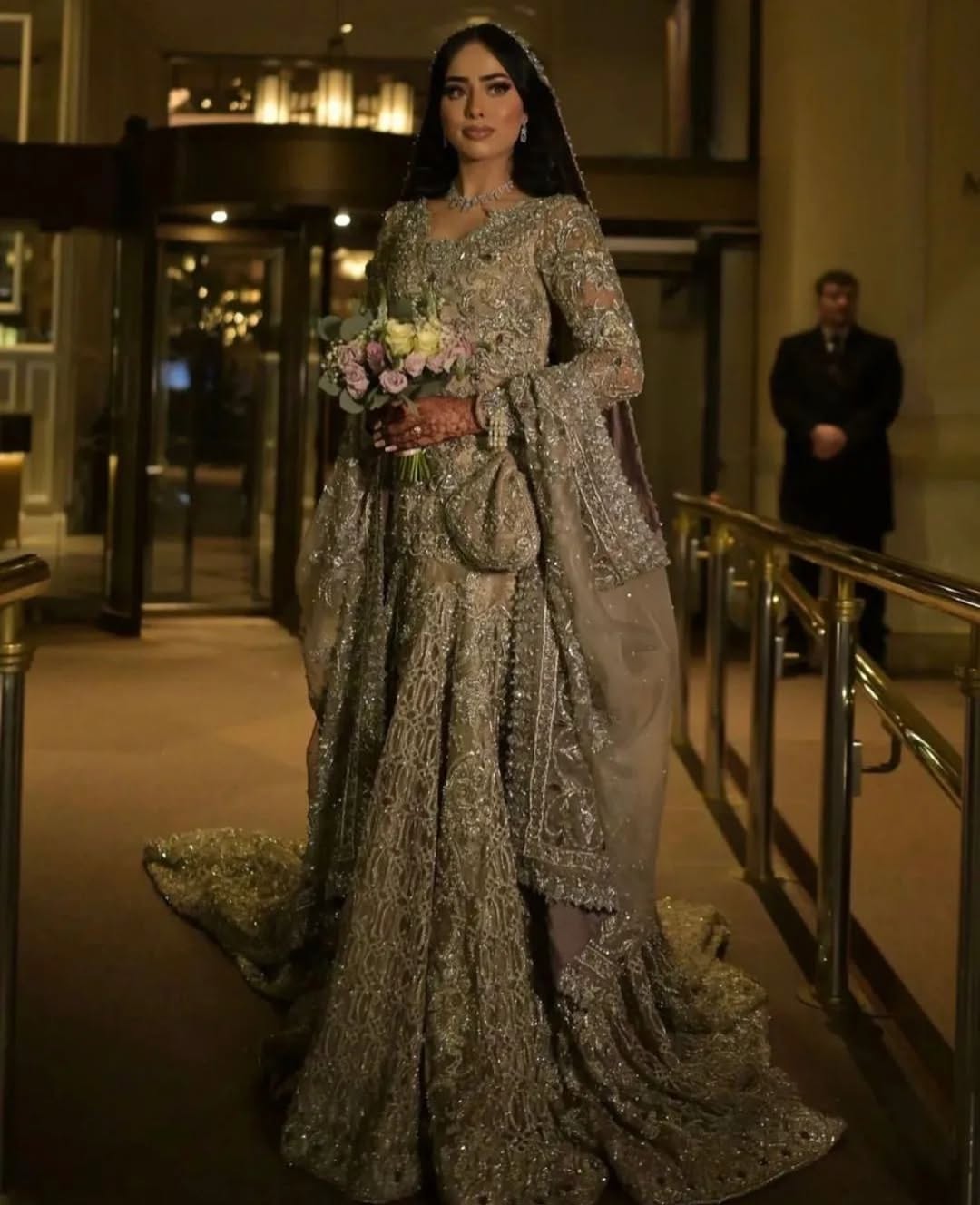 The Zar-e-Afshan Hand-Embellished Champagne Gold Bridal Lehenga & Pishwas