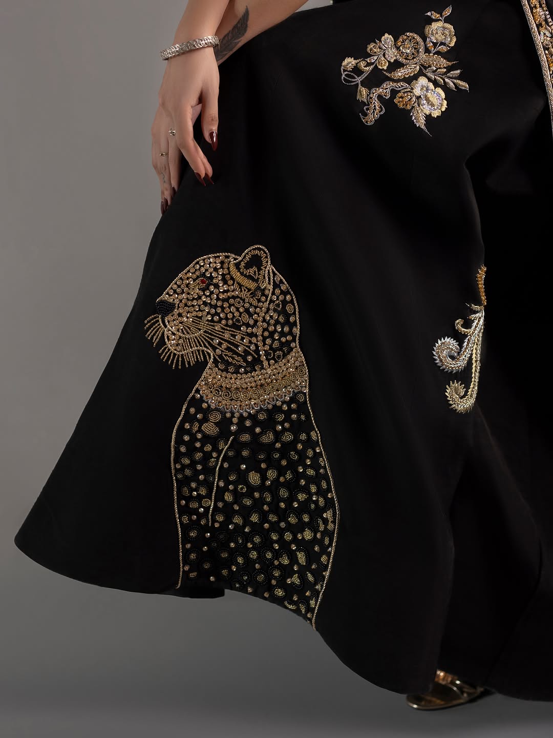 Midnight Black Hand-Embroidered Lehenga Set with Short Jacket