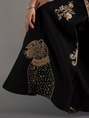 Midnight Black Hand-Embroidered Lehenga Set with Short Jacket
