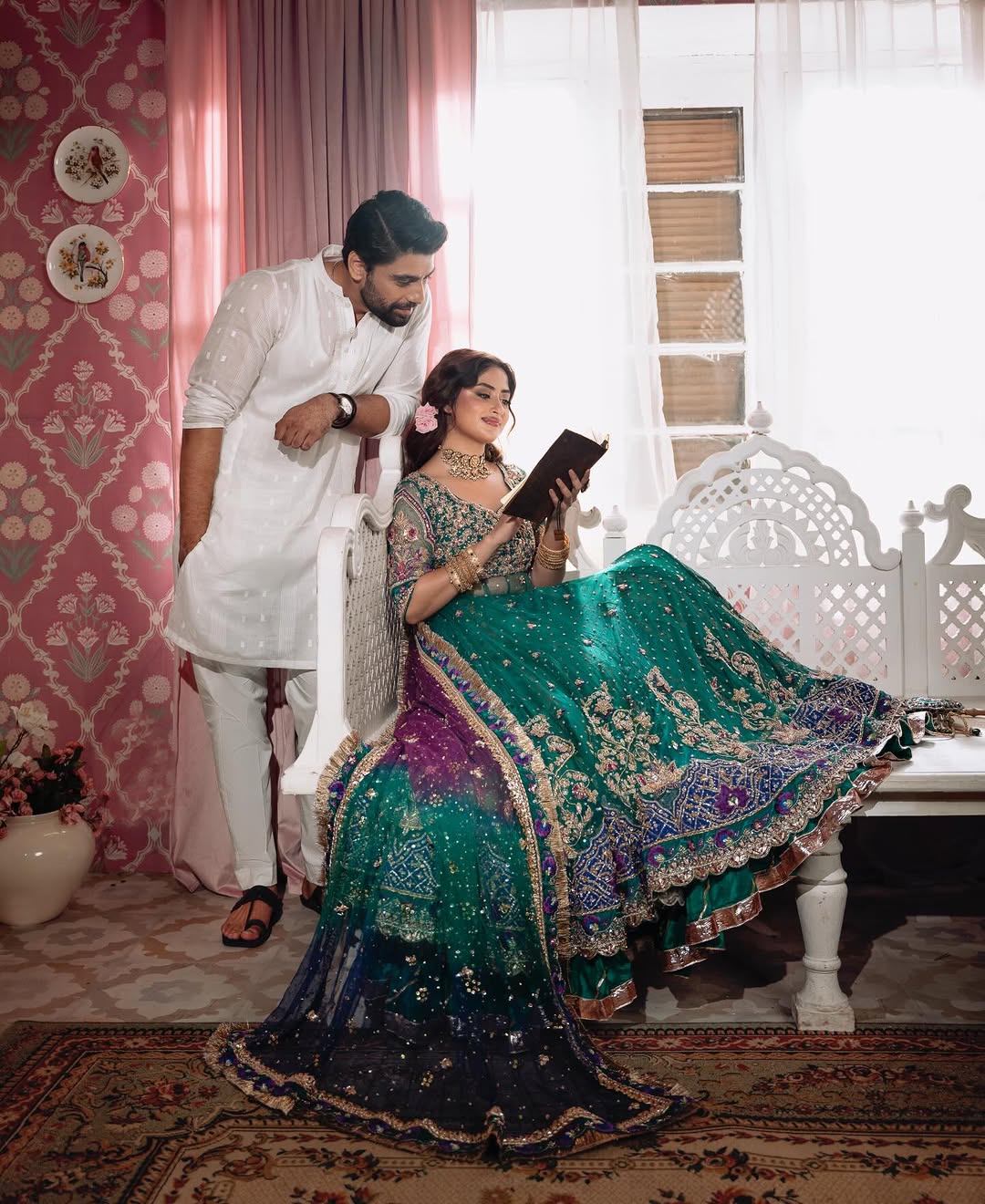 Dastaan-e-Ishq Heavy Zardozi Bridal Lehenga Choli in Emerald & Plum