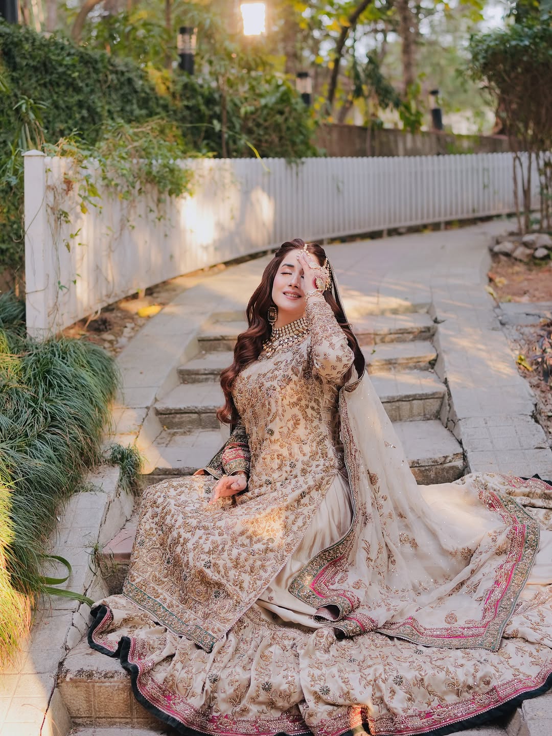 Zariyah | Ivory Gold Heavily Embellished Bridal Pishwas & Lehenga Set