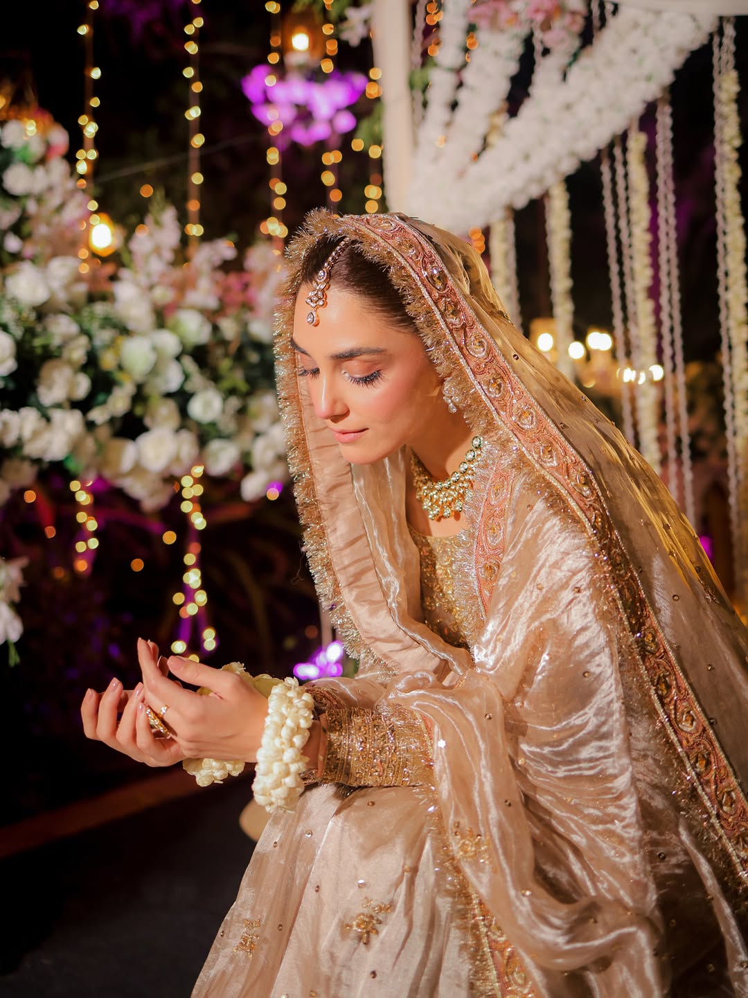 Zariyah – Champagne Gold Hand-Embroidered Tissue Gharara Set