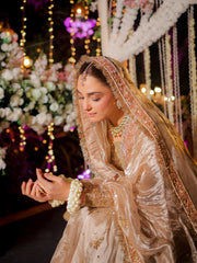 Zariyah – Champagne Gold Hand-Embroidered Tissue Gharara Set