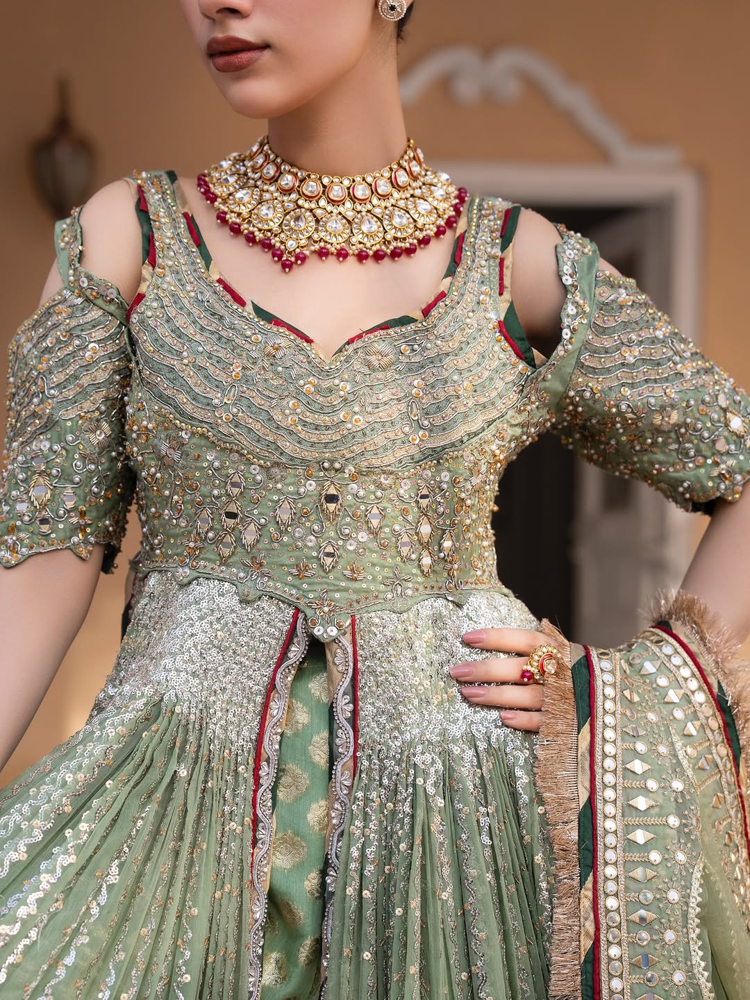 Dusty Olive Zardozi Bridal Lehenga Choli #TA002