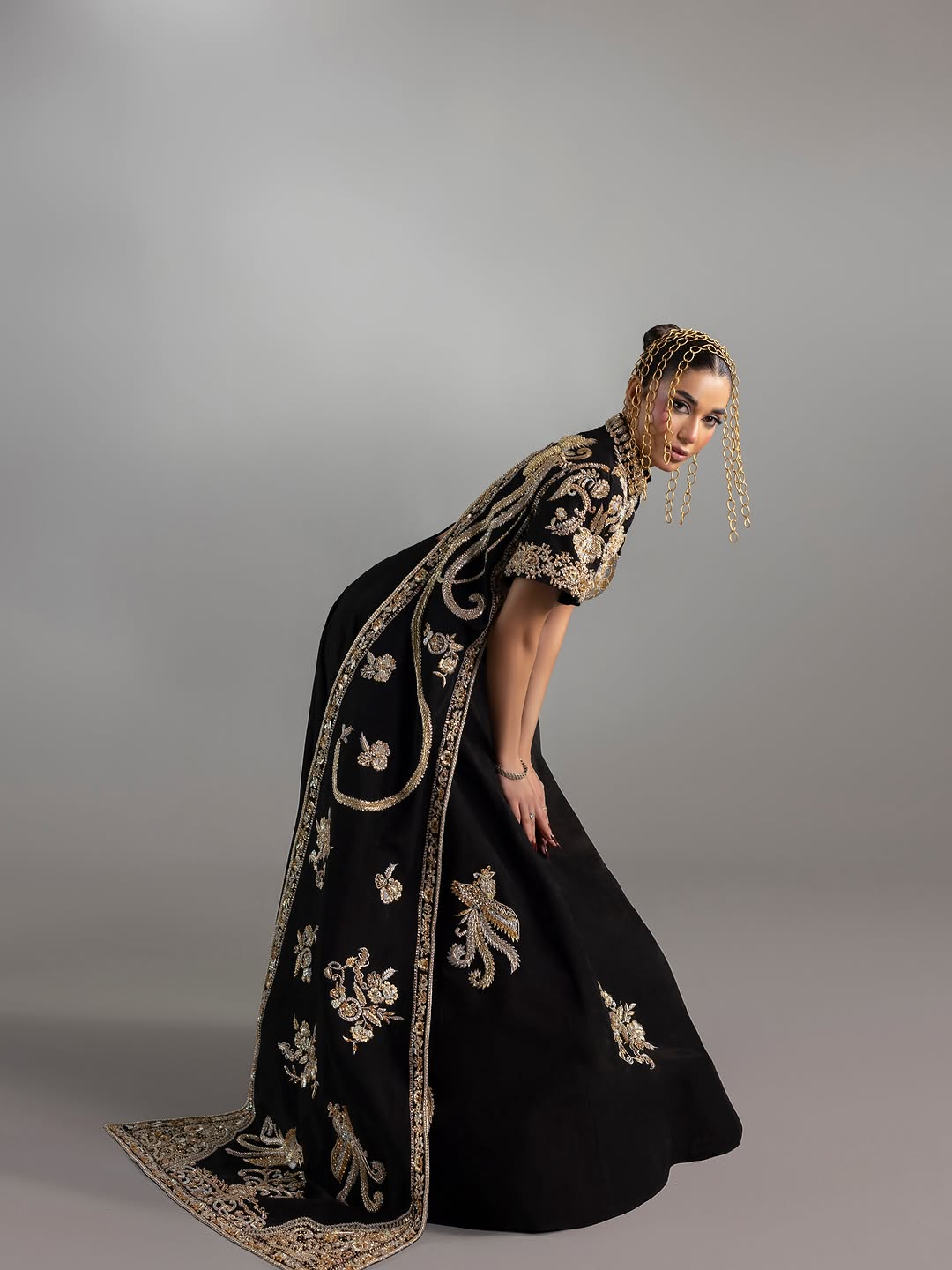 Midnight Black Hand-Embroidered Lehenga Set with Short Jacket