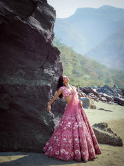 Mauve-Pink Floral Bridal Lehenga