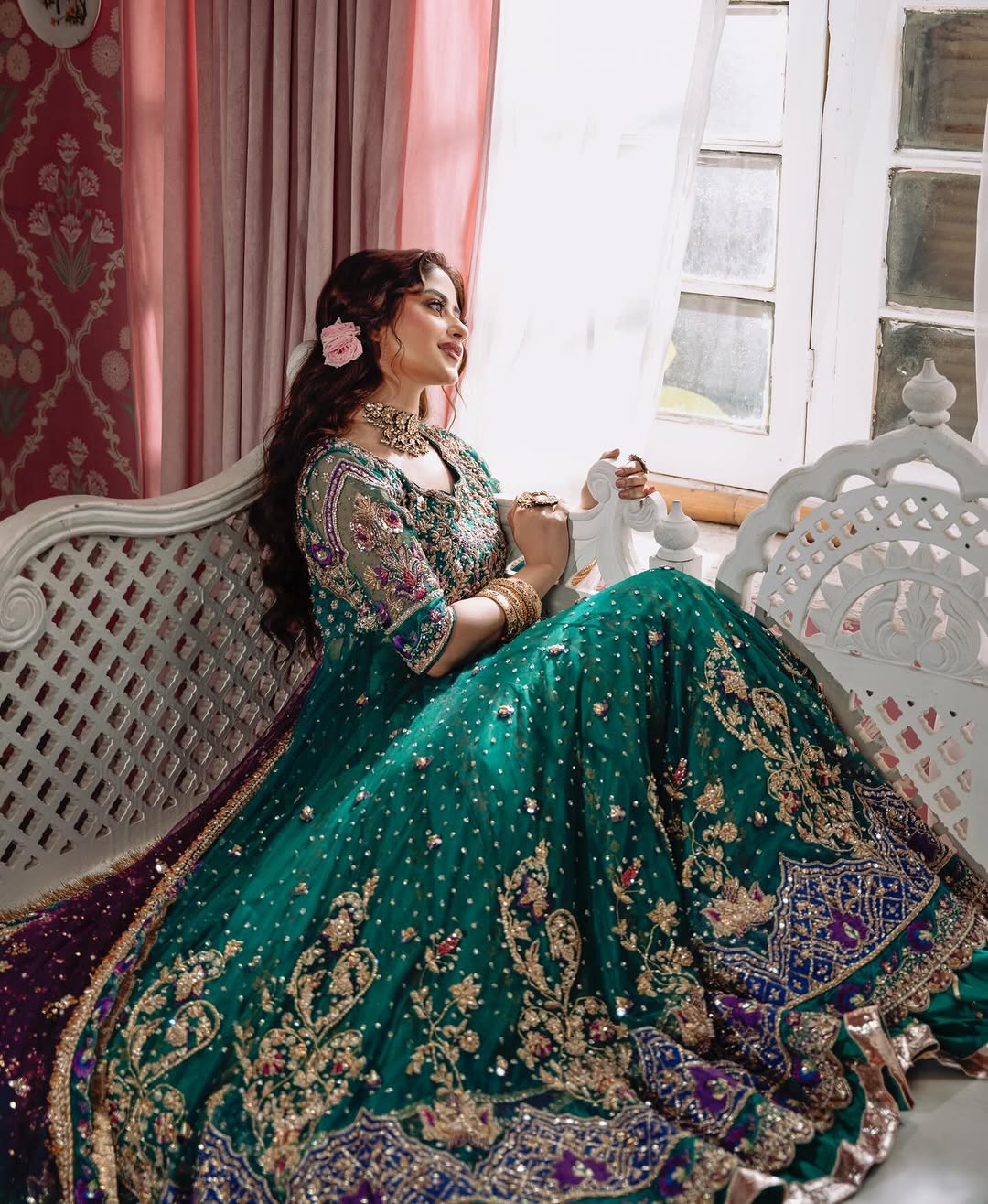Dastaan-e-Ishq Heavy Zardozi Bridal Lehenga Choli in Emerald & Plum