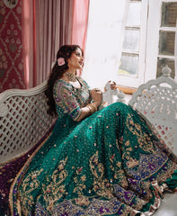 Dastaan-e-Ishq Heavy Zardozi Bridal Lehenga Choli in Emerald & Plum
