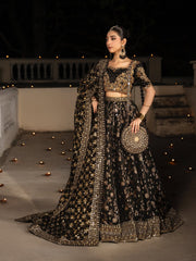 Midnight Nocturne – Hand-Embellished Black & Gold Raw Silk Lehenga Set