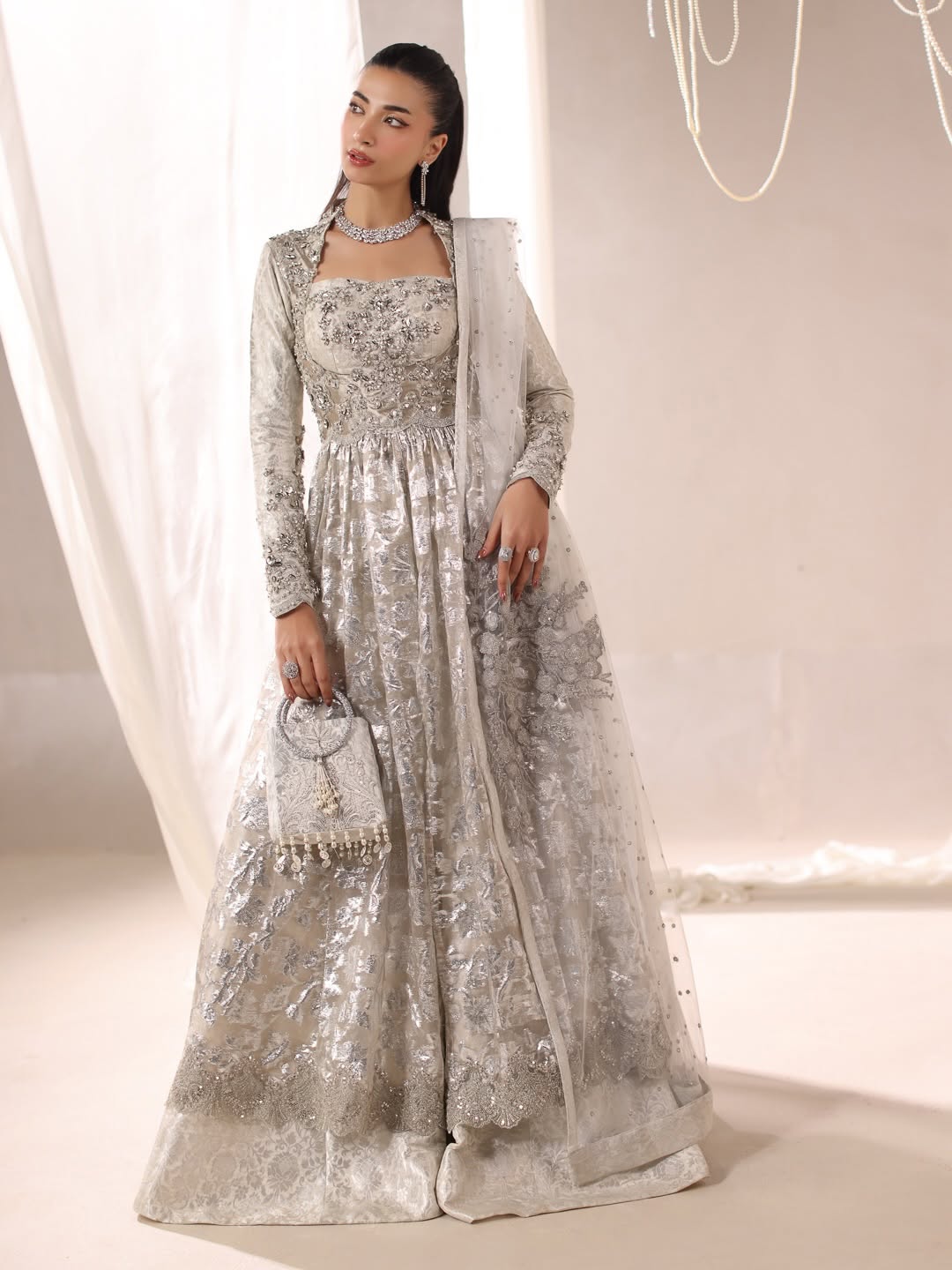 Silver Flora Peshwas & Lehenga Ensemble