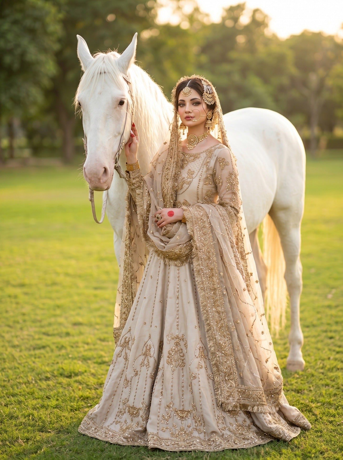 Classic Ivory & Gold Heavily Embellished Bridal Lehnga Set