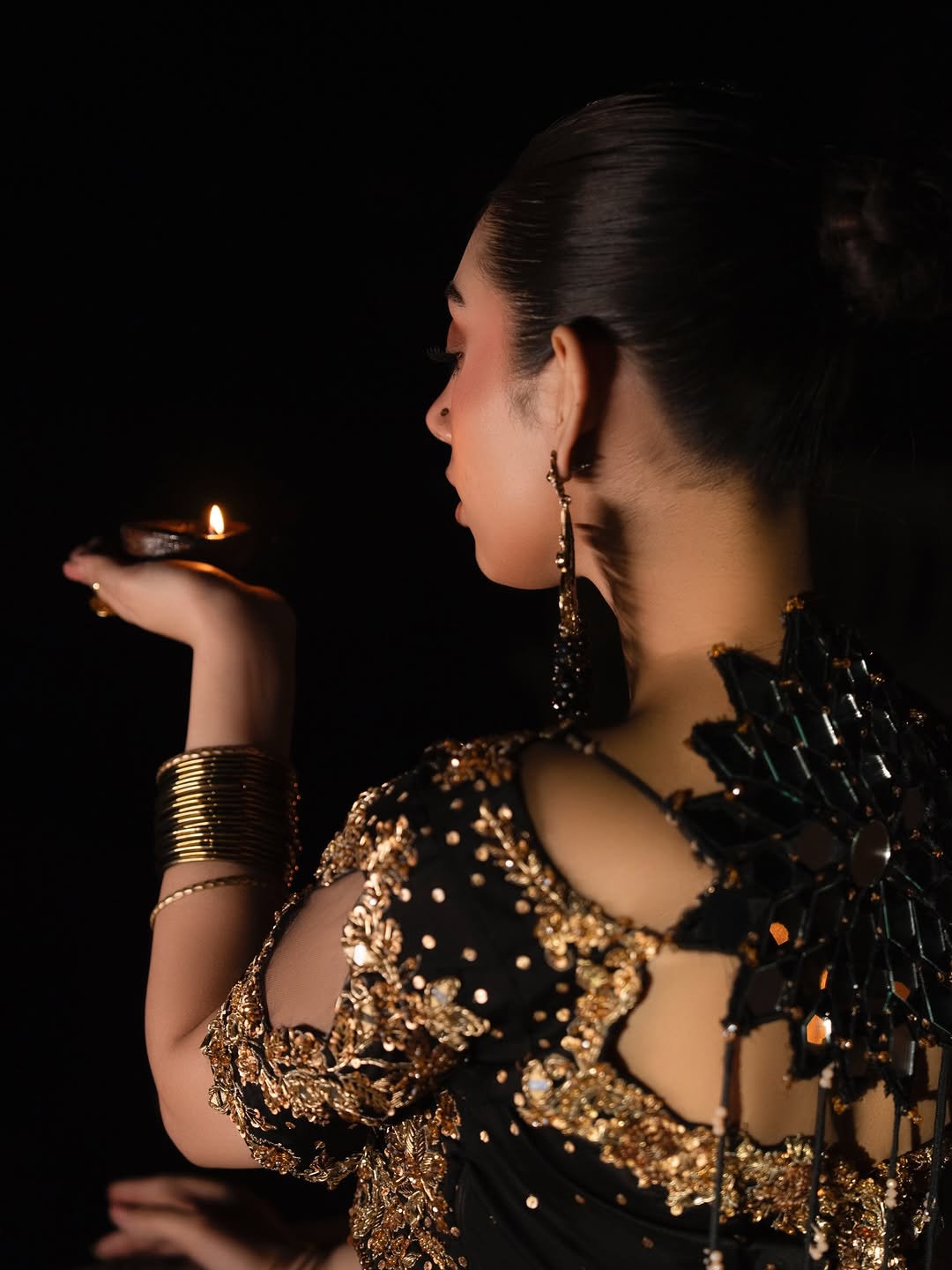 Midnight Nocturne – Hand-Embellished Black & Gold Raw Silk Lehenga Set