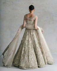Mint Sage Hand-Embellished Bridal Pishwas Lehenga Set | Royal Bridal Couture