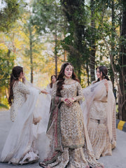 Zariyah | Ivory Gold Heavily Embellished Bridal Pishwas & Lehenga Set