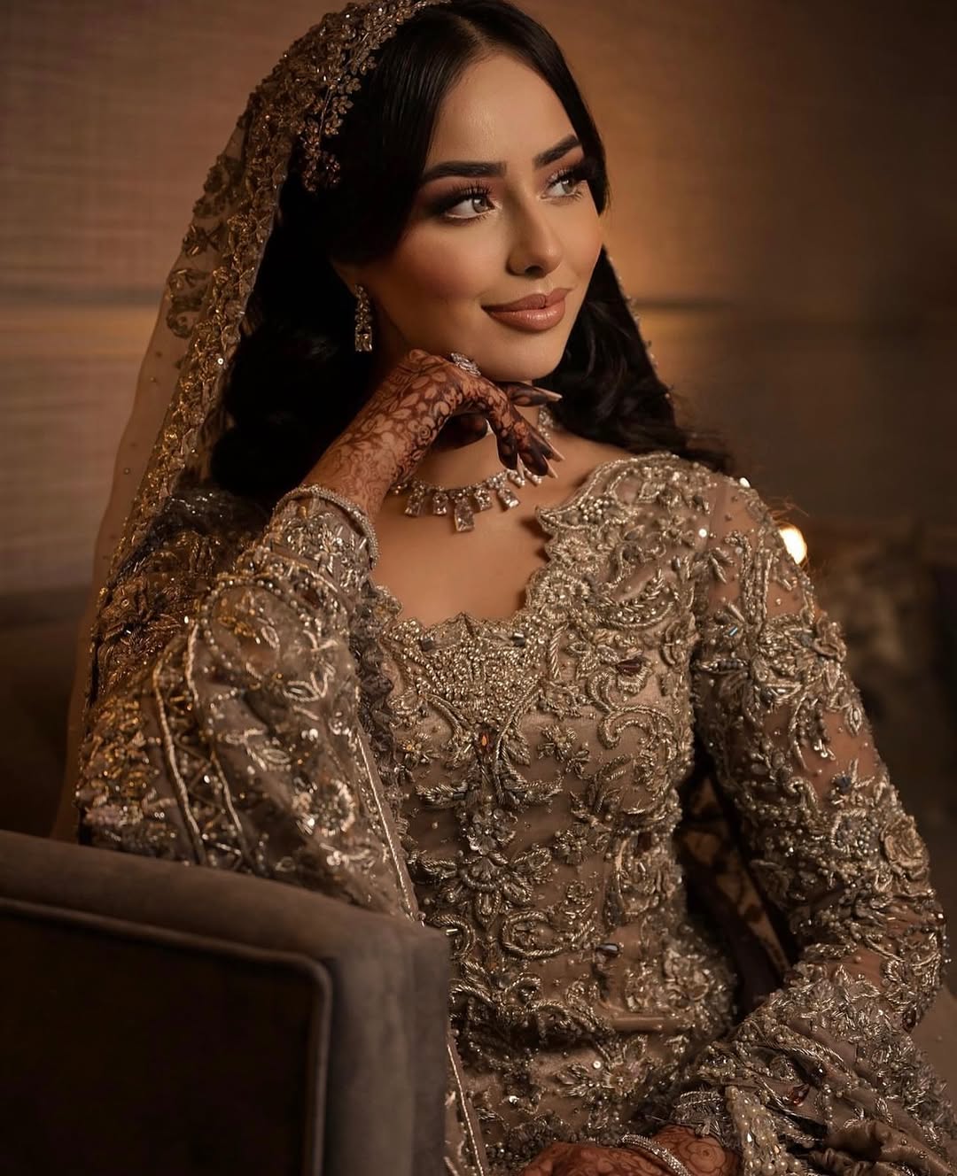 The Zar-e-Afshan Hand-Embellished Champagne Gold Bridal Lehenga & Pishwas