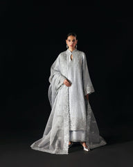 Peach & Silver Elegance: Zardozi Embroidered Shalwar Kameez