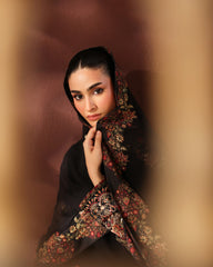 Midnight Black Embroidered Silk Kurta with Jamawar Lehenga & Organza Dupatta
