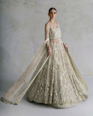 Mint Sage Hand-Embellished Bridal Pishwas Lehenga Set | Royal Bridal Couture