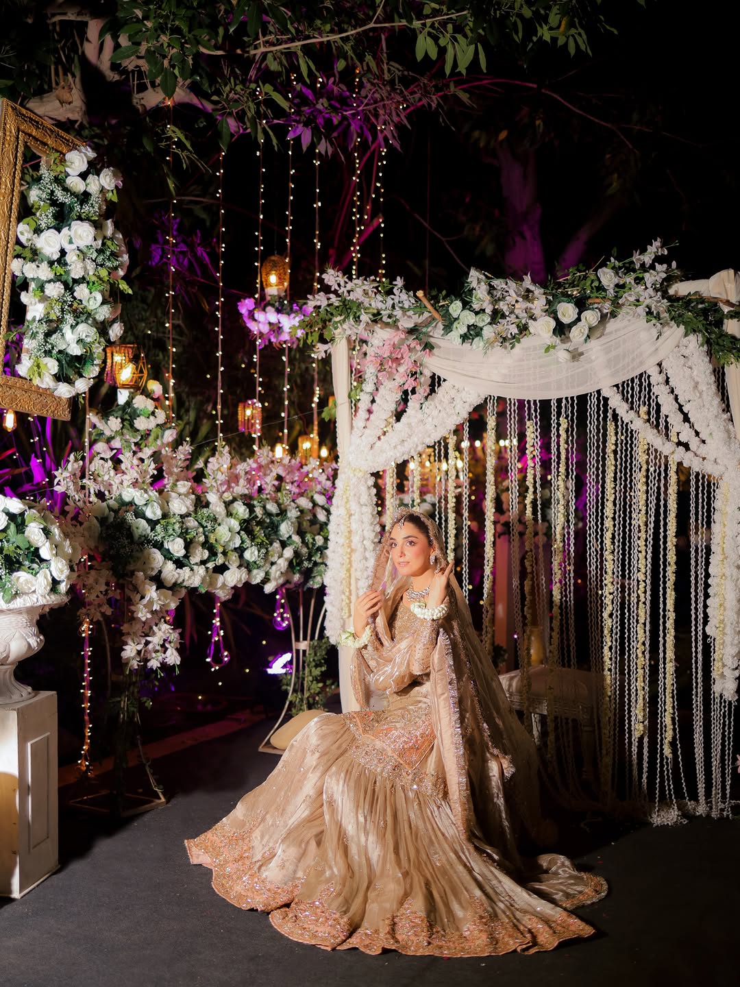 Zariyah – Champagne Gold Hand-Embroidered Tissue Gharara Set