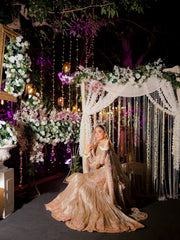 Zariyah – Champagne Gold Hand-Embroidered Tissue Gharara Set