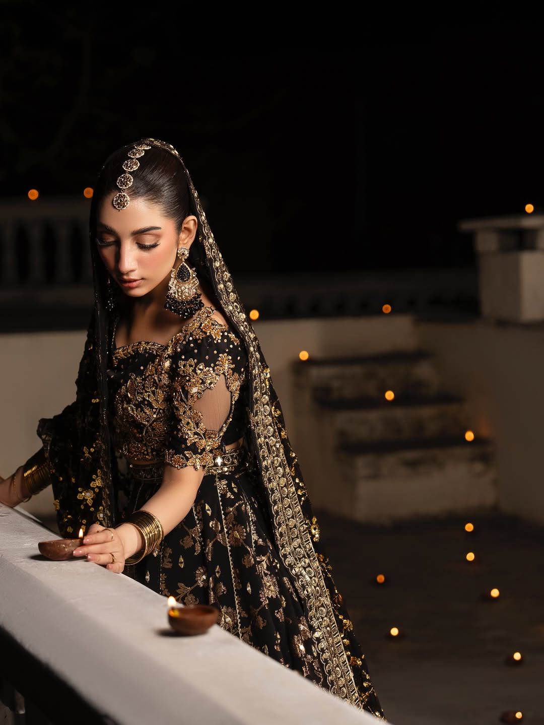 Midnight Nocturne – Hand-Embellished Black & Gold Raw Silk Lehenga Set