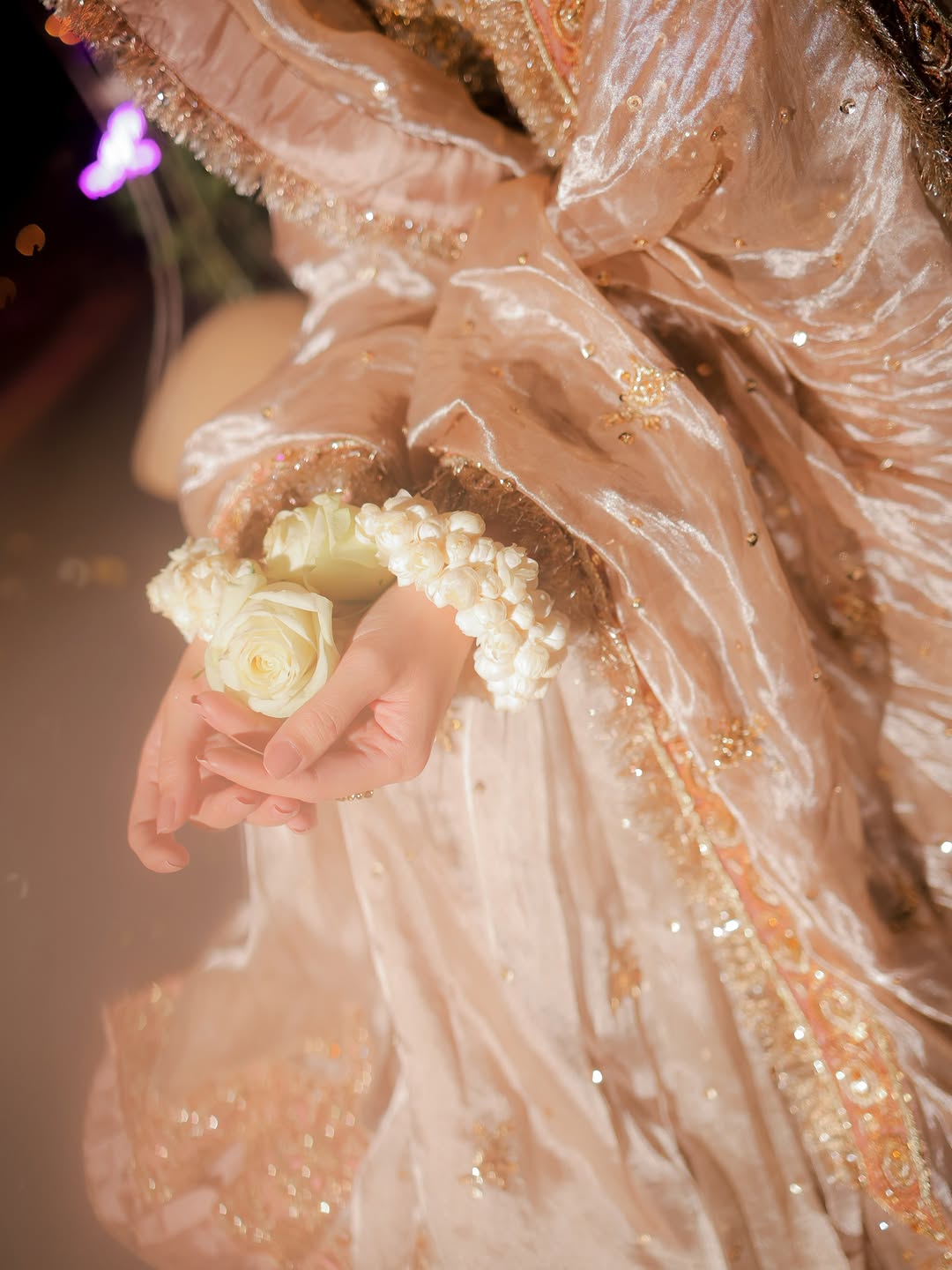 Zariyah – Champagne Gold Hand-Embroidered Tissue Gharara Set