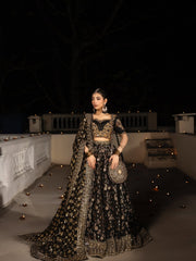Midnight Nocturne – Hand-Embellished Black & Gold Raw Silk Lehenga Set